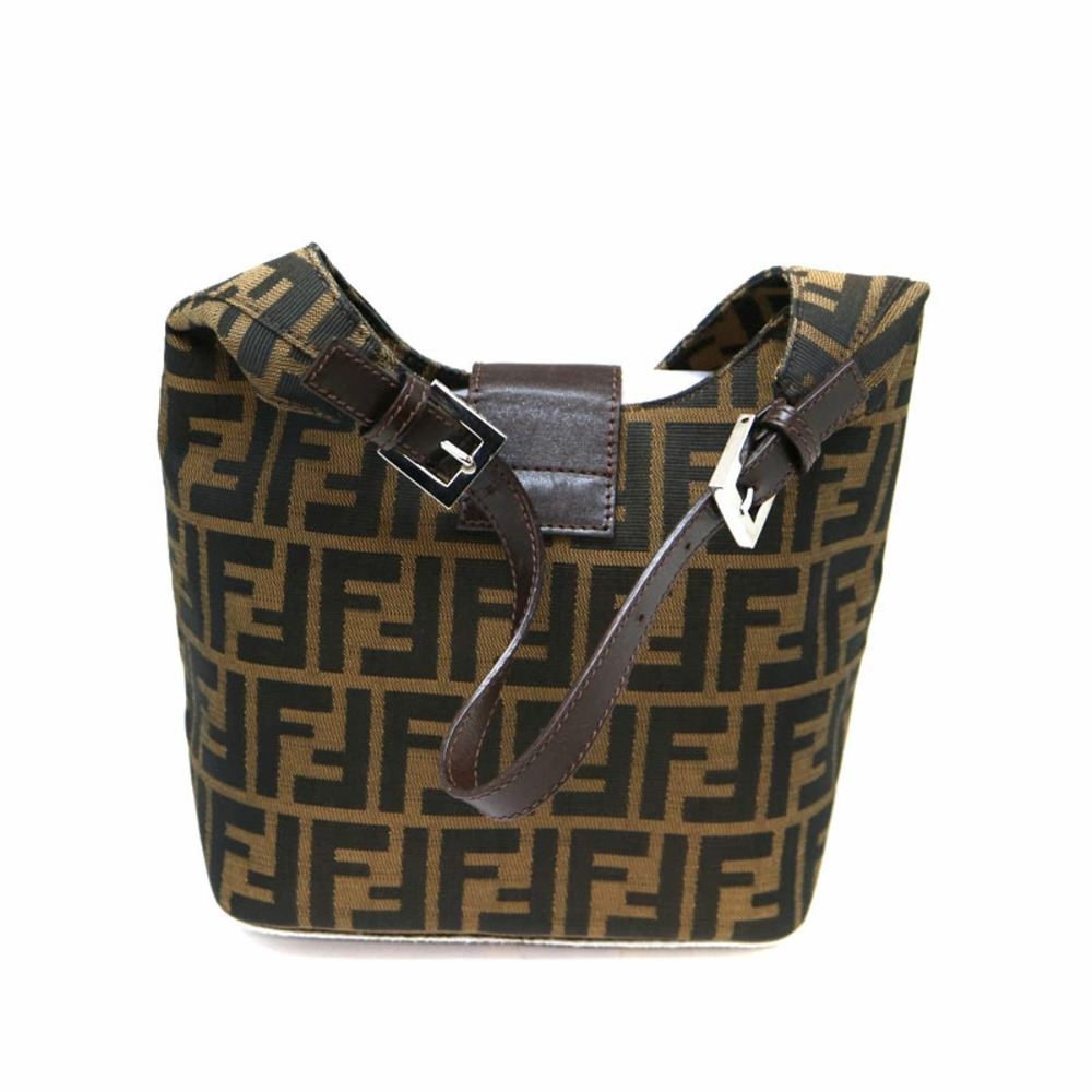 FENDI One Shoulder Hobo Bag Handbag Zucca Brown Canvas Leather - Picture 3 of 6